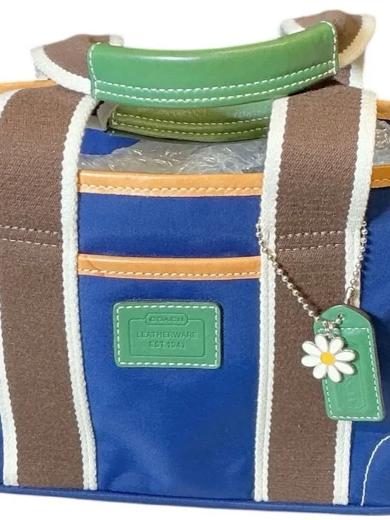 Vintage Y2K Coach Legacy Nylon Leather Mini Tote Bag in Navy & Brown EUC - Picture 3 of 10